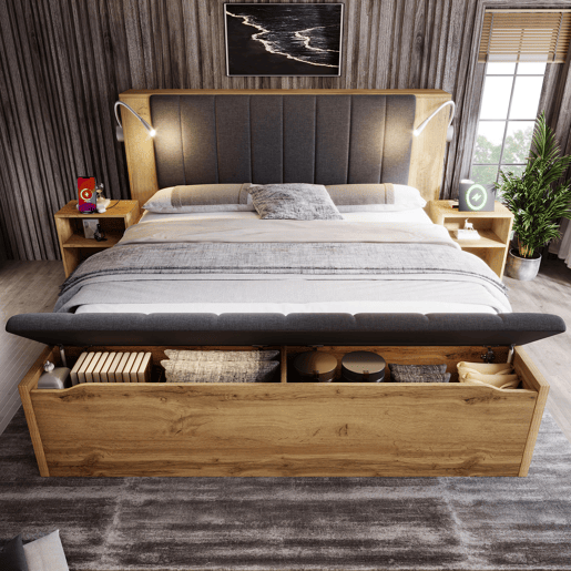 Cama de casal de madeira maciça 180x200 cm,carvalho