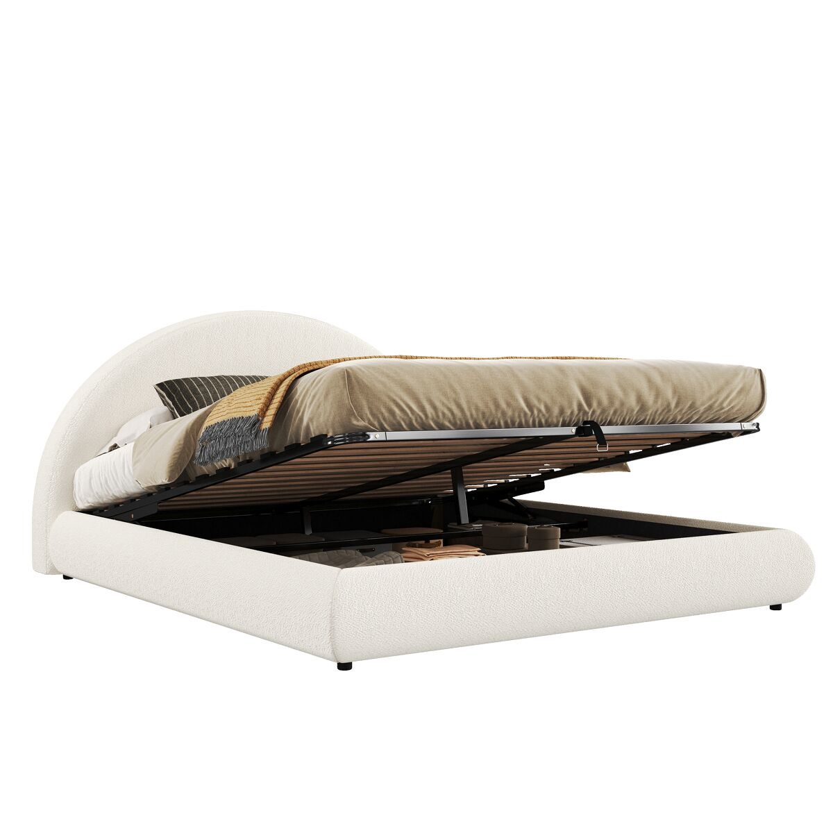 Cama de matrimonio de tela 180x200 cm con almacenaje,blanco