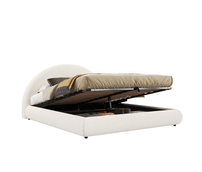 Cama de matrimonio de tela 180x200 cm con almacenaje,blanco