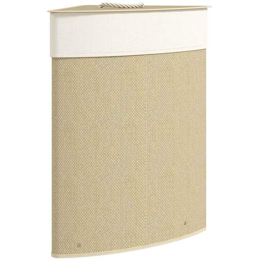 HOMCOM Cesto para Roupa Suja de Bambu de 55L com Tampa e Asa Cesto de Roupa Suja com Saco Extraível e Lavável para Casa de Banho Quarto, 35x35x60 cm Creme