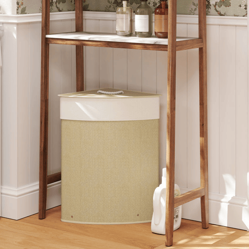 HOMCOM Cesto para Roupa Suja de Bambu de 55L com Tampa e Asa Cesto de Roupa Suja com Saco Extraível e Lavável para Casa de Banho Quarto, 35x35x60 cm Creme