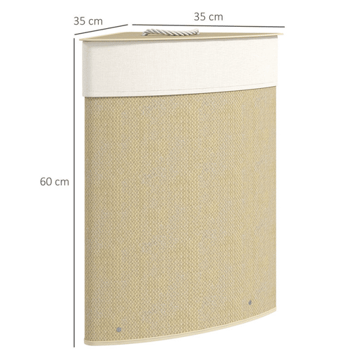 HOMCOM Cesto para Roupa Suja de Bambu de 55L com Tampa e Asa Cesto de Roupa Suja com Saco Extraível e Lavável para Casa de Banho Quarto, 35x35x60 cm Creme