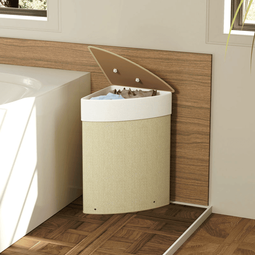 HOMCOM Cesto para Roupa Suja de Bambu de 55L com Tampa e Asa Cesto de Roupa Suja com Saco Extraível e Lavável para Casa de Banho Quarto, 35x35x60 cm Creme