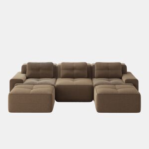Sofá modular U 3 lugares - Veludo cotelê, montagem livre, com otomano - Castanho