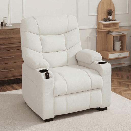 HOMCOM Poltrona Relax Reclinável Elétrica Poltrona Reclinável Silenciosa com Função Memória Apoio para Pés Controlo Remoto Bolsos Laterais Porta-Copos e Porta USB para Quarto Sala Creme