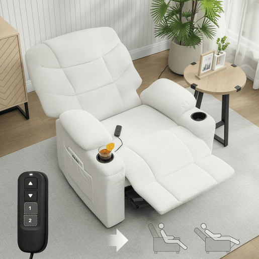 HOMCOM Poltrona Relax Reclinável Elétrica Poltrona Reclinável Silenciosa com Função Memória Apoio para Pés Controlo Remoto Bolsos Laterais Porta-Copos e Porta USB para Quarto Sala Creme