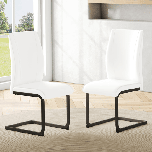 Cadeiras de sala de jantar 2 peças - design ergonómico e pernas metálicas - branco e preto