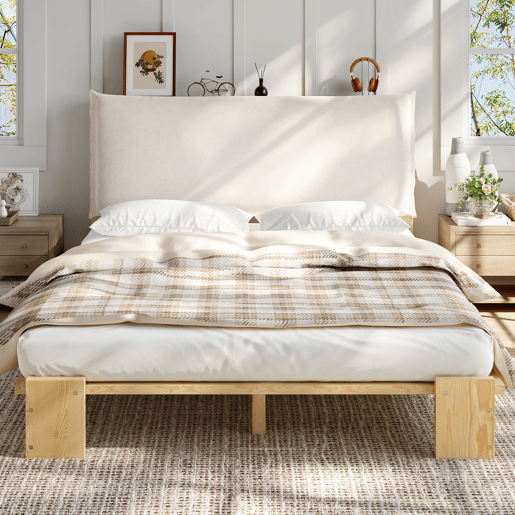 Cama juvenile,cama de casal de madeira maciça 140x200 cm,natural
