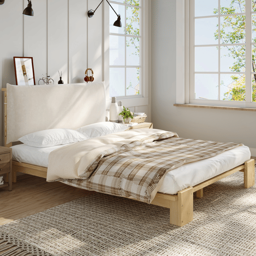 Cama juvenile,cama de casal de madeira maciça 140x200 cm,natural