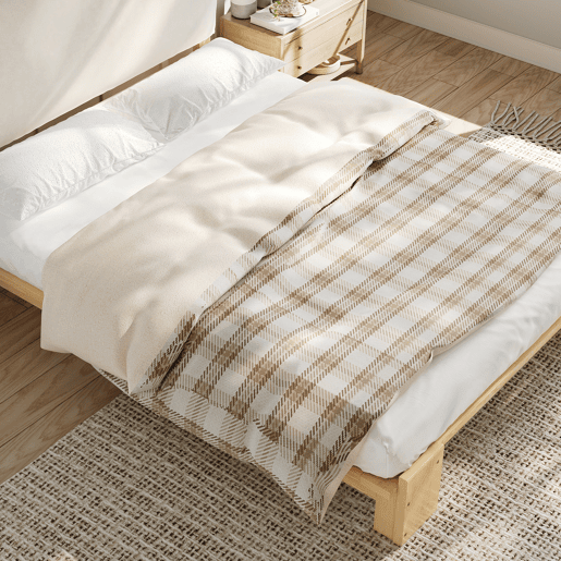 Cama juvenile,cama de casal de madeira maciça 140x200 cm,natural