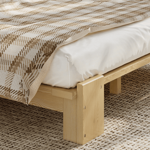 Cama juvenile,cama de casal de madeira maciça 140x200 cm,natural