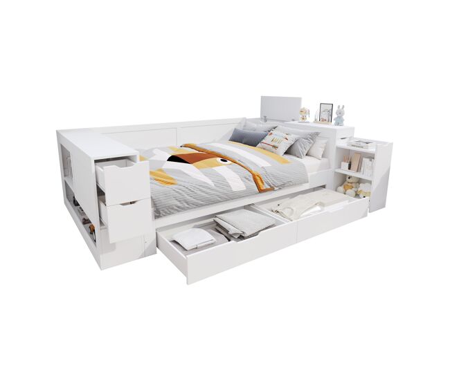 Cama juvenil,cama de matrimonio de mdf 140x190 cm,blanco