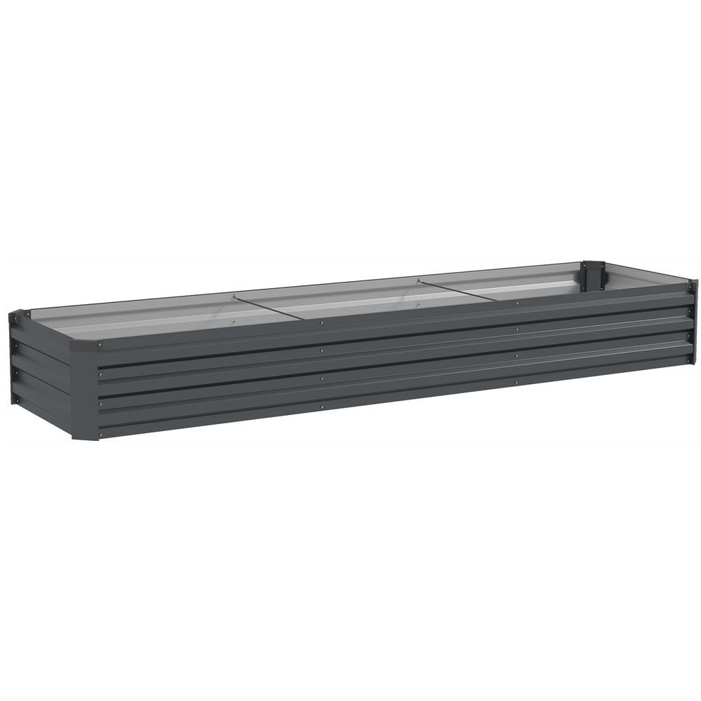 Outsunny jardinera exterior grande rectangular de acero galvanizado, huerto urbano para cultivar plantas hierba, macetero grande exterior con base abierta resistente a la intemperie 240x60x30 cm gris