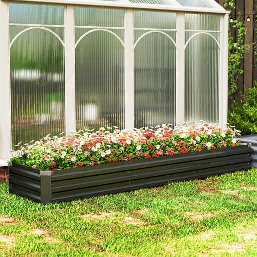 Outsunny Floreira Exterior Grande Retangular em Aço Galvanizado Horta Urbana para Cultivar Plantas e Ervas Floreira com Base Aberta Resistente às Intempéries 240x60x30 cm Cinzento