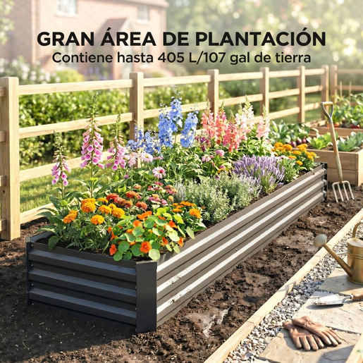 Outsunny Floreira Exterior Grande Retangular em Aço Galvanizado Horta Urbana para Cultivar Plantas e Ervas Floreira com Base Aberta Resistente às Intempéries 240x60x30 cm Cinzento
