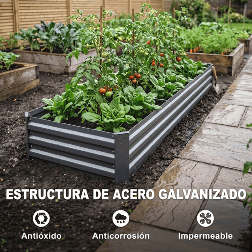 Outsunny Floreira Exterior Grande Retangular em Aço Galvanizado Horta Urbana para Cultivar Plantas e Ervas Floreira com Base Aberta Resistente às Intempéries 240x60x30 cm Cinzento