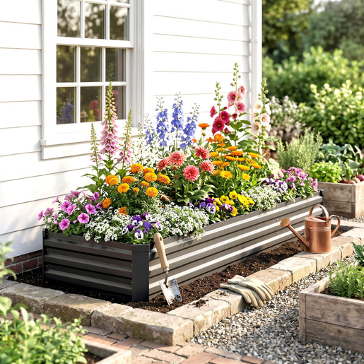 Outsunny Floreira Exterior Grande Retangular em Aço Galvanizado Horta Urbana para Cultivar Plantas e Ervas Floreira com Base Aberta Resistente às Intempéries 240x60x30 cm Cinzento