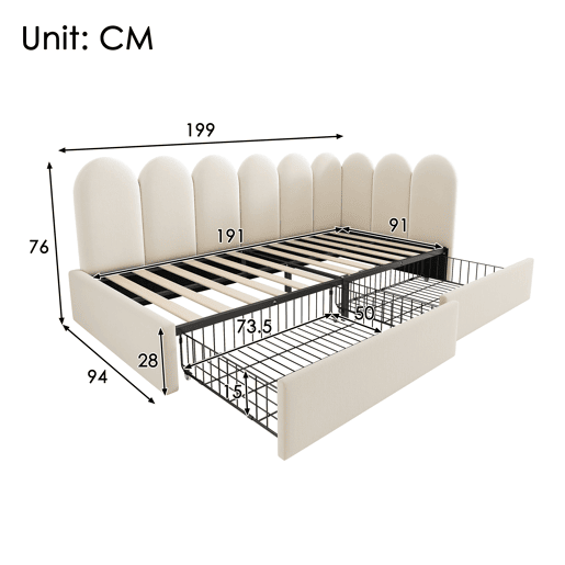Cama de solteiro de veludo 90x190 cm,bege