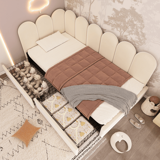 Cama de solteiro de veludo 90x190 cm,bege