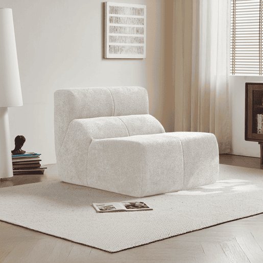 Sofá individual - Veludo macio estilo nuvem, elegante e confortável - Branco