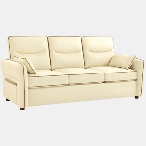 HOMCOM Sofá de 3 Lugares Sofá de Sala Moderno 190x85x80 cm Estofado em Couro Sintético Enchimento Espesso Assento Largo Apoios de Braço e Bolso Lateral Montagem Rápida 2 Almofadas Bege