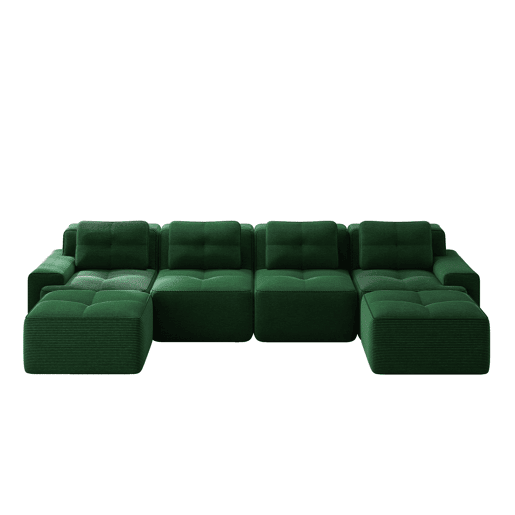 Sofá modular Boneless 4 lugares - Chaise longue em U, assento profundo, estofado em veludo cotelê, antiderrapante - Verde
