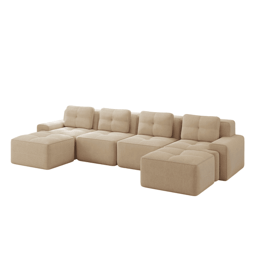 Sofá modular de 4 lugares - Chaise longue em U, confortável, estofado, antiderrapante - Bege