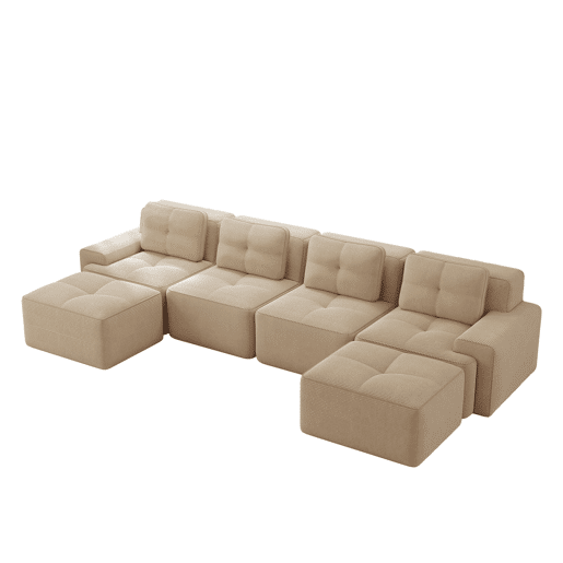 Sofá modular de 4 lugares - Chaise longue em U, confortável, estofado, antiderrapante - Bege