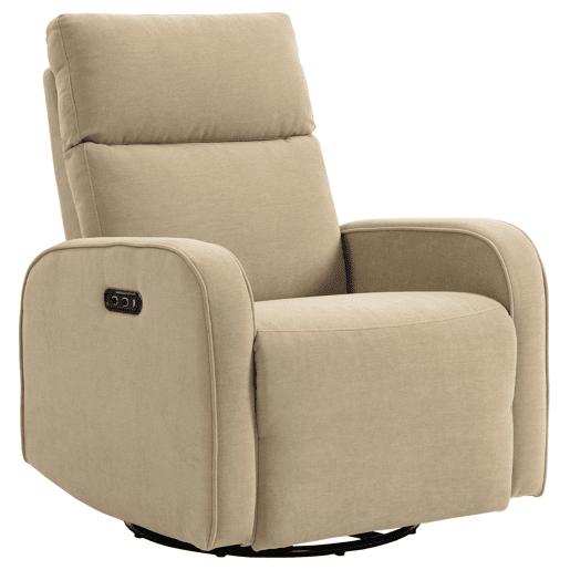 HOMCOM Poltrona Relax Reclinável Elétrica com Motor Duplo, Poltrona de Chenille Giratória e de Balanço com Apoio de Cabeça Ajustável, Portas USB e USB-C, Apoio para os Pés, Botões Iluminados, Bege