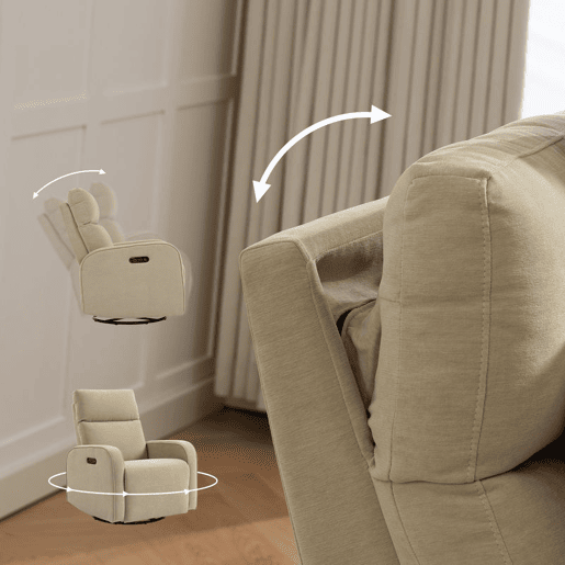 HOMCOM Poltrona Relax Reclinável Elétrica com Motor Duplo, Poltrona de Chenille Giratória e de Balanço com Apoio de Cabeça Ajustável, Portas USB e USB-C, Apoio para os Pés, Botões Iluminados, Bege