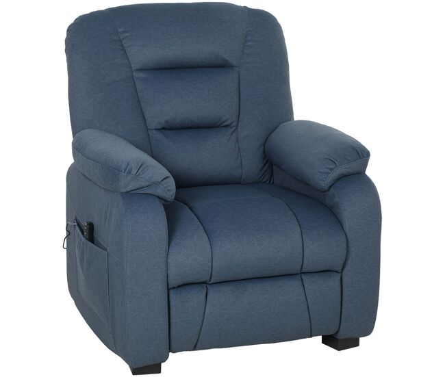 Homcom sillón relax reclinable eléctrico, sillón reclinable silencioso con función memoria, reposapiés, mando a distancia, bolsillos laterales, puerto usb, tela terciopelo para dormitorio, salón, azul