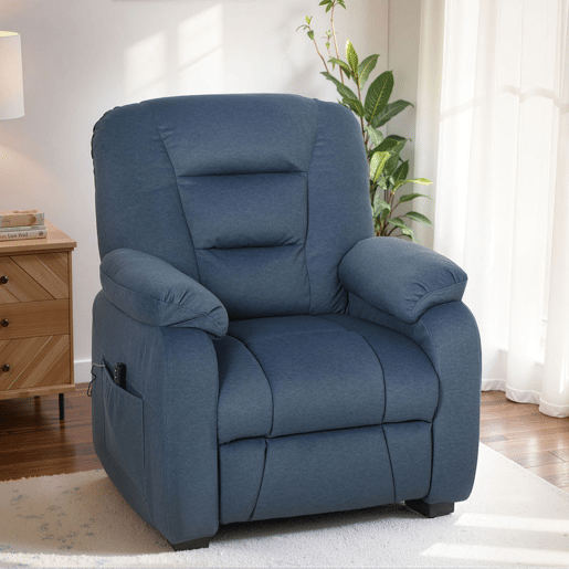 HOMCOM Poltrona Relax Reclinável Elétrica Poltrona Reclinável Silenciosa com Função Memória Apoio para os Pés Controlo Remoto Bolsos Laterais Porta USB Tecido Veludo para Quarto Sala de Estar Azul