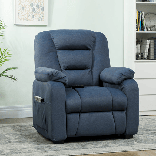 HOMCOM Poltrona Relax Reclinável Elétrica Poltrona Reclinável Silenciosa com Função Memória Apoio para os Pés Controlo Remoto Bolsos Laterais Porta USB Tecido Veludo para Quarto Sala de Estar Azul