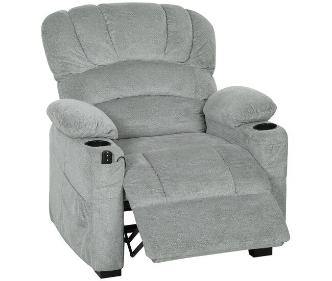 Homcom sillón relax reclinable eléctrico, sillón reclinable silencioso de terciopelo con función memoria, reposapiés, mando a distancia, bolsillos, puerto usb, portavasos, respaldo concha, gris