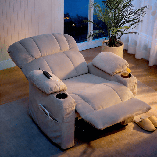 HOMCOM Poltrona Relax Reclinável Elétrica, Poltrona Silenciosa de Veludo com Função Memória, Apoio para os Pés, Comando Remoto, Bolsos Laterais, Porta USB, Porta-Copos, Encosto Concha, Cinzento