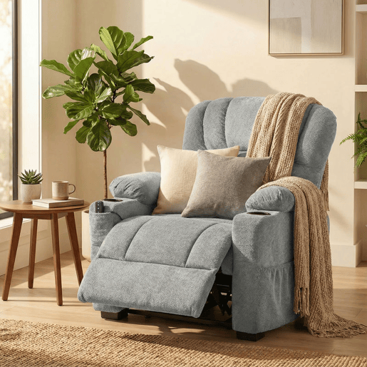 HOMCOM Poltrona Relax Reclinável Elétrica, Poltrona Silenciosa de Veludo com Função Memória, Apoio para os Pés, Comando Remoto, Bolsos Laterais, Porta USB, Porta-Copos, Encosto Concha, Cinzento