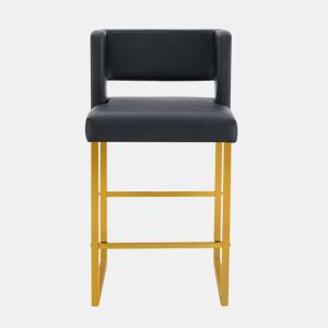 Bancos de bar 2 unidades - estilo nórdico, design quadrado, pernas metálicas douradas - Preto+Dourado