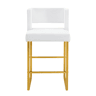 Bancos de bar 2 unidades - estilo nórdico, design quadrado, pernas metálicas douradas - Branco+Dourado