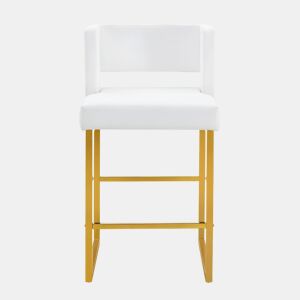 Bancos de bar 2 unidades - estilo nórdico, design quadrado, pernas metálicas douradas - Branco+Dourado