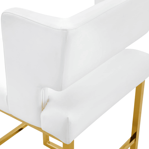 Bancos de bar 2 unidades - estilo nórdico, design quadrado, pernas metálicas douradas - Branco+Dourado