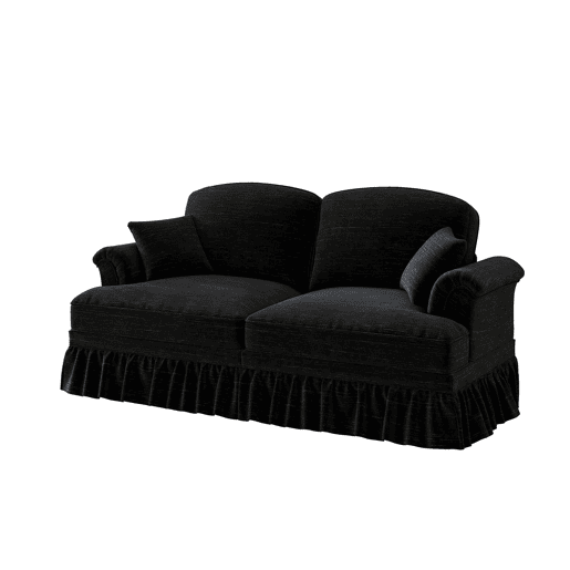Sofá de 2 lugares - estilo mid-century, braços alargados, saia removível, pernas de madeira - Preto
