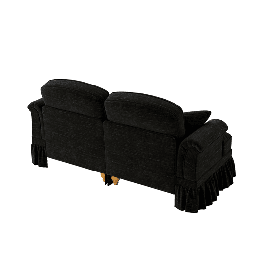 Sofá de 2 lugares - estilo mid-century, braços alargados, saia removível, pernas de madeira - Preto