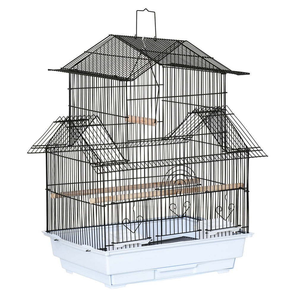 Pawhut jaula para pájaros de acero pajarera con comederos perchas columpio y bandeja extraíble jaula grande para loros canario periquito 50,5x41x63 cm blanco