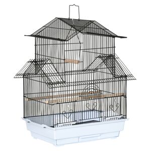PawHut Gaiola para Pássaros de Aço com Comedouros Poleiros Baloiço e Bandeja Removível Gaiola Grande para Papagaios Canários e Periquitos 50,5x41x63 cm Branco