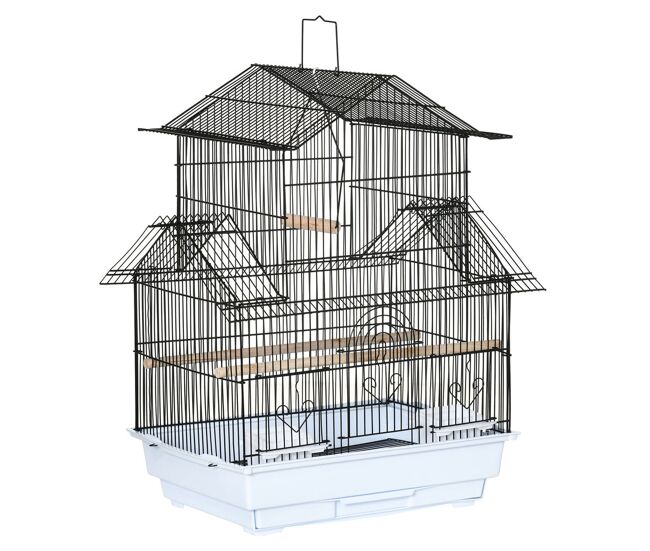 Pawhut jaula para pájaros de acero pajarera con comederos perchas columpio y bandeja extraíble jaula grande para loros canario periquito 50,5x41x63 cm blanco