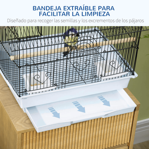 PawHut Gaiola para Pássaros de Aço com Comedouros Poleiros Baloiço e Bandeja Removível Gaiola Grande para Papagaios Canários e Periquitos 50,5x41x63 cm Branco