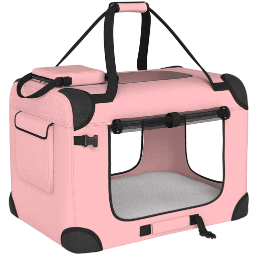 PawHut Transportadora para Cães Dobrável, 60x41,5x41 cm, Transportadora para Animais de Estimação com Janelas de Rede, Almofada Macia e 2 Pegas, Bolsa de Transporte para Cães Pequenos, Gatos, Cor-de-Rosa