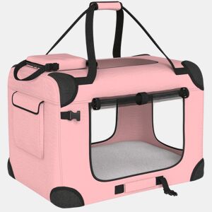 PawHut Transportadora para Cães Dobrável, 60x41,5x41 cm, Transportadora para Animais de Estimação com Janelas de Rede, Almofada Macia e 2 Pegas, Bolsa de Transporte para Cães Pequenos, Gatos, Cor-de-Rosa