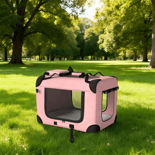 PawHut Transportadora para Cães Dobrável, 60x41,5x41 cm, Transportadora para Animais de Estimação com Janelas de Rede, Almofada Macia e 2 Pegas, Bolsa de Transporte para Cães Pequenos, Gatos, Cor-de-Rosa