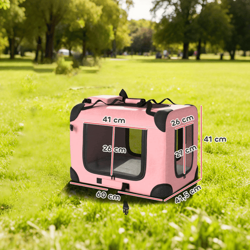PawHut Transportadora para Cães Dobrável, 60x41,5x41 cm, Transportadora para Animais de Estimação com Janelas de Rede, Almofada Macia e 2 Pegas, Bolsa de Transporte para Cães Pequenos, Gatos, Cor-de-Rosa